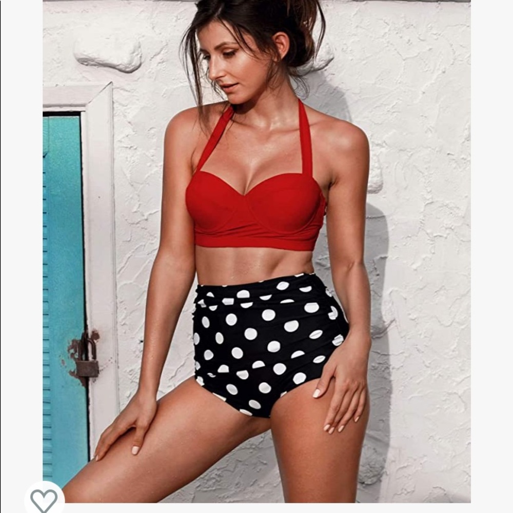 High Waisted Polka Dot Red Bikini